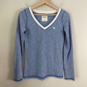 Abercrombie Kids XL Girls Blue & White Striped Long Sleeve V-Neck Top Shirt